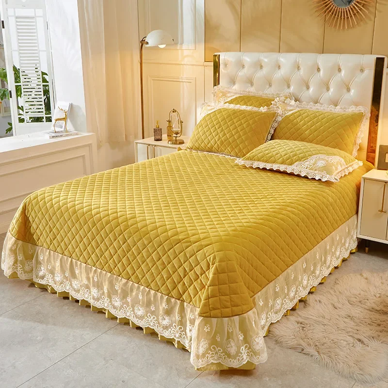 Velvet bed cover home Linens room decor Lace Stitch Double duvet Plaid Bedspread on the bed blanket Bedspreads Couple bed sheet