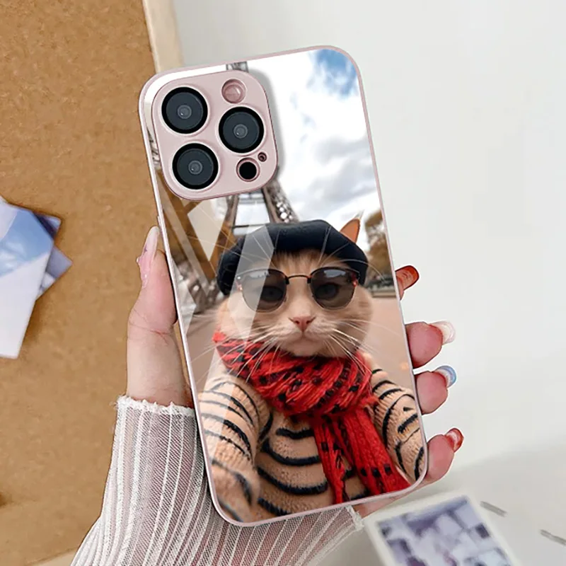 

Чехол S24 Ultra Glass для Samsung S23 Plus S22 S21 S20 FE A54 5G A53 A52 A51 A34 A33 A32 A25 A23 A22 A14 A13 A12 Cute Cat Cover
