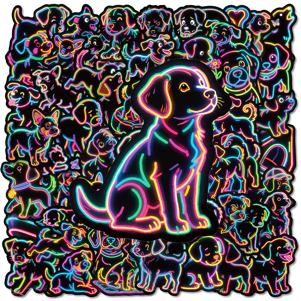 10/30/50 Stück Neon-Stil Niedliche Hunde-Cartoon-Aufkleber Kawaii Tier-Sticker Wasserfeste Graffiti-Aufkleber für Telefon Notizbuch Lustige Aufkleber Spielzeug Geschenk