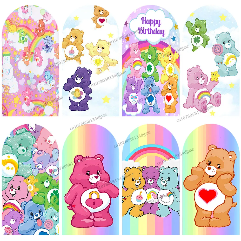 

Care Bears Party Arch Background For Photography Rainbow White Cloud Stars Girls Baby Birthday Backdrop Decoration Props Photo