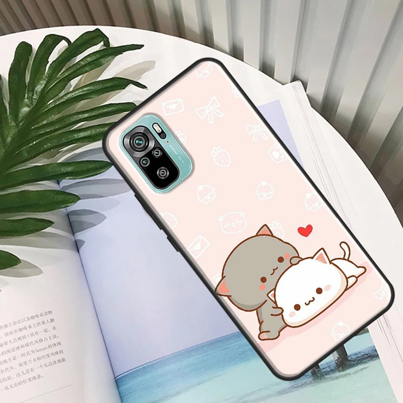 Capa Peach e Goma Cat para Xiaomi, tampa traseira para Redmi Note 11 Pro, 10, 8, 9 Pro, 9S, 10S, 9A, 9C, 9T