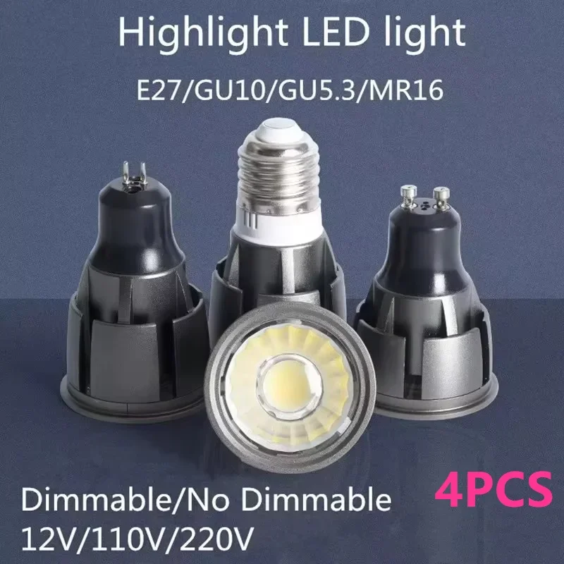 4PCS  Super Bright Dimmable GU10 / GU5.3 / E27 / MR16 COB 6W 9W 12W LED Bulb Lamp 85-265V 12V Spotlight Warm White / Cold White