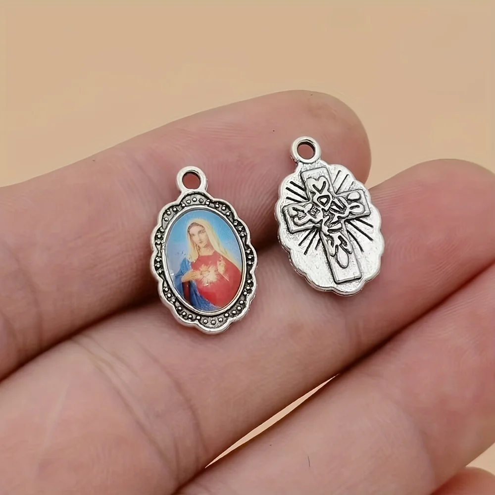 15Pcs Mix Picture Cross Jesus Enamel Our Lady Virgin Mary Miraculous Medal Floral Rosary Centerpiece Alloy Crucifix  A-567