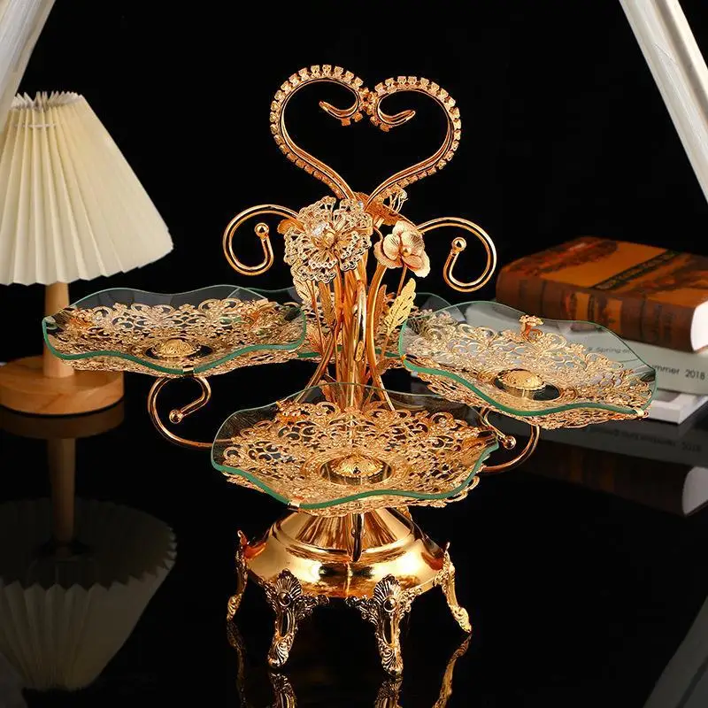 New retro European crystal fruit tray creative home living room luxurious multi-layer fruit tray