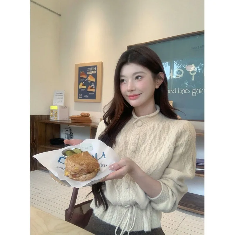 Women Korean Temperament Knitted Sweater Women's 2026 Winter New Loose Casual Commuting Simple Style Niche Bow Jacket