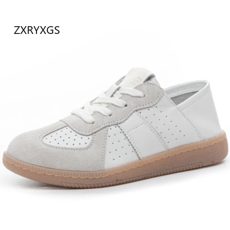 

ZXRYXGS 2025, новые модные женские туфли на плоской подошве из натуральной кожи, модные повседневные кроссовки, дышащие, большой размер 43