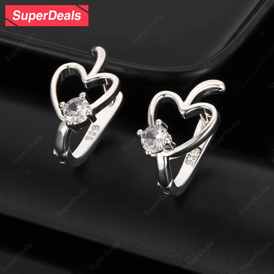 

SuperDeals AAA Zircon 925 Sterling Silver Heart Ear Clip Earring Women High Jewelry Charm Wedding Party Valentine's Day Gift