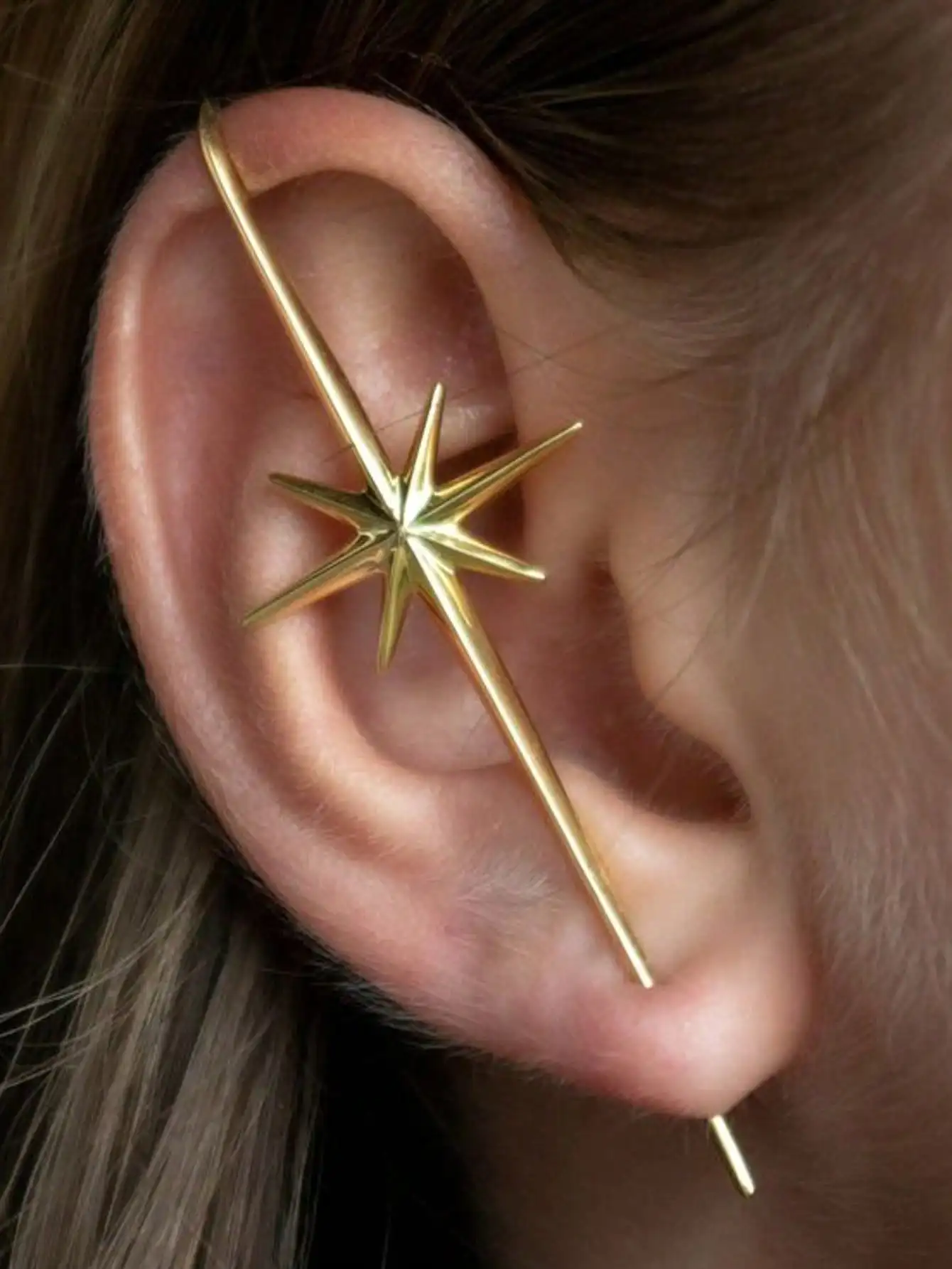1pc Fashionable Star Copper Earrings, Suitable For Women's Casual, Music Festivals, Concerts, Parties, Office Wear (Fits Thick Ear Piercings)