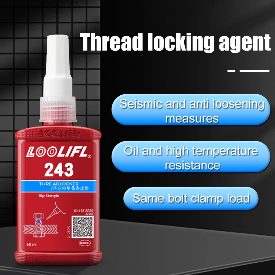 LOOLIFL 50 ml Medium Strength Threadlocker (blue) Glue 243 Threadlocker (blue) Firm Screw Glue Anaerobic Anti Loosening Agent