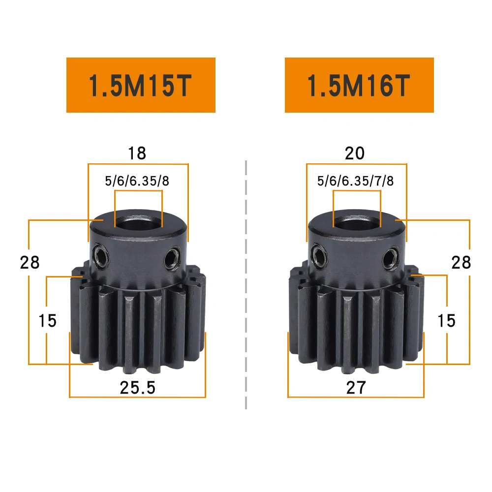 1.5 Module Spur Gear 1.5M-15T/16T SC45#Carbon Steel Material Blackening High Frequency Quenching Gear Bore Size 5/6/6.35/7/8 mm