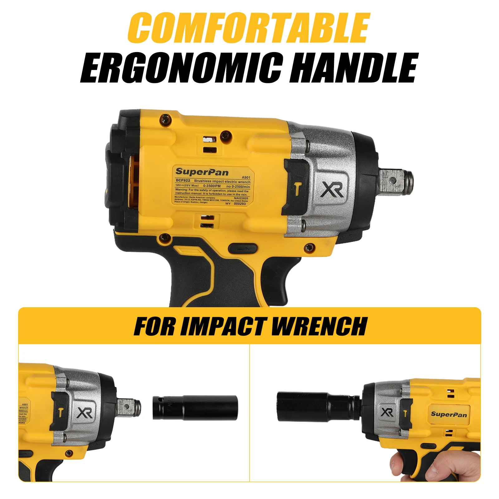 

SuperPan DCF922 Impact Wrench - 1/2 Inch High Torque Brushless Tool for Comfortable Car Repair for DeWalt 20V battery specs