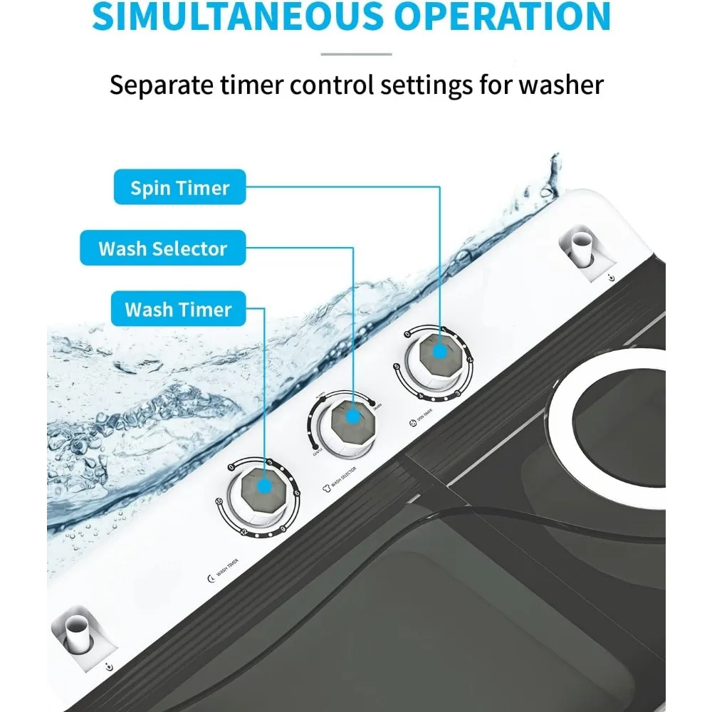 26 Pond Compacte Draagbare Wasmachine Met Dubbele Kuip, Mini-Wasmachine (18Lbs) En Spiner(8Lbs)/Ingebouwde Afvoerpomp/Semi-A