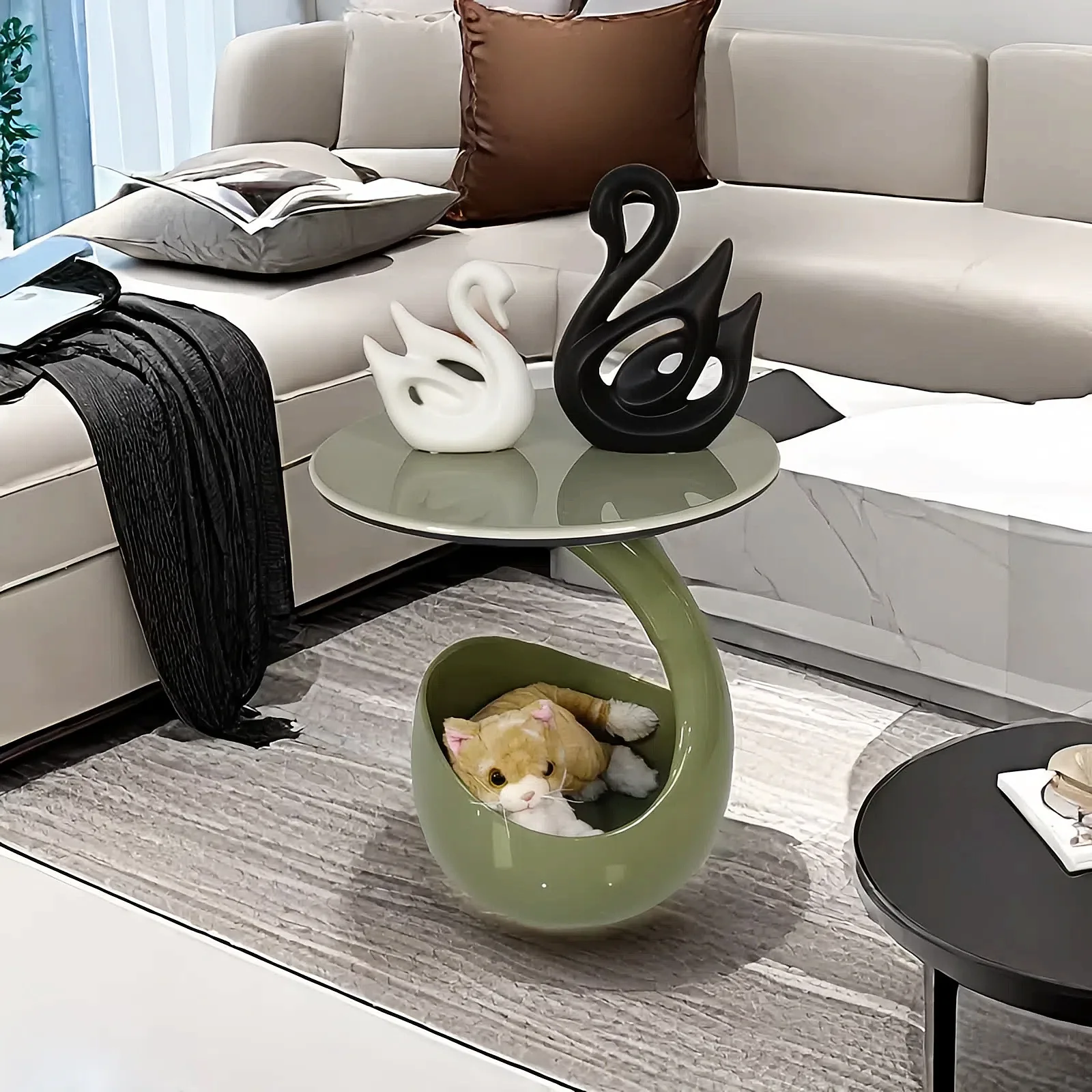 Italian Minimalist Cat Bed Sofa Side Table, Art End Table, Mini Storage Nightstand for Living Room