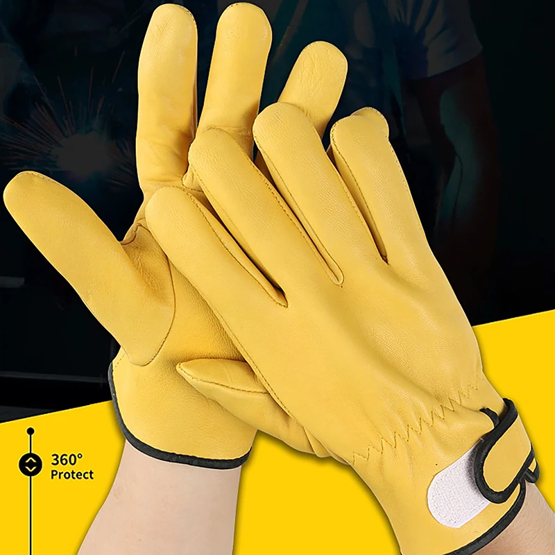 Work Gloves Sheepskin Leather Workers Work Welding Safety Protection Gloves Driving Grinding Welding Multipurpose Working Gloves