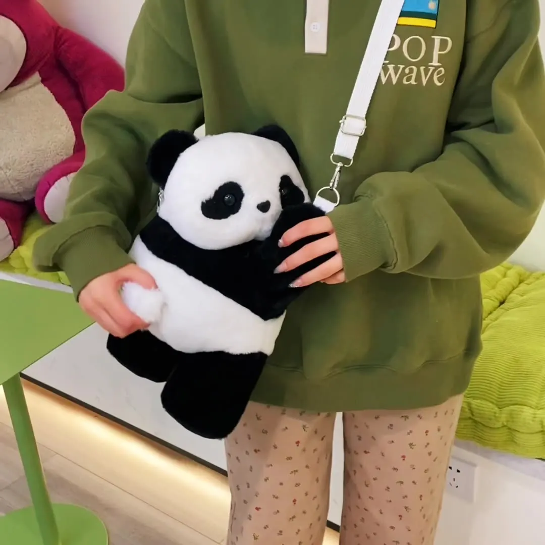 2024 New Fashion Panda Backpack Fresh Sweet Cute Cartoon Plush Toy Bag Symulacja plecaka z poduszką