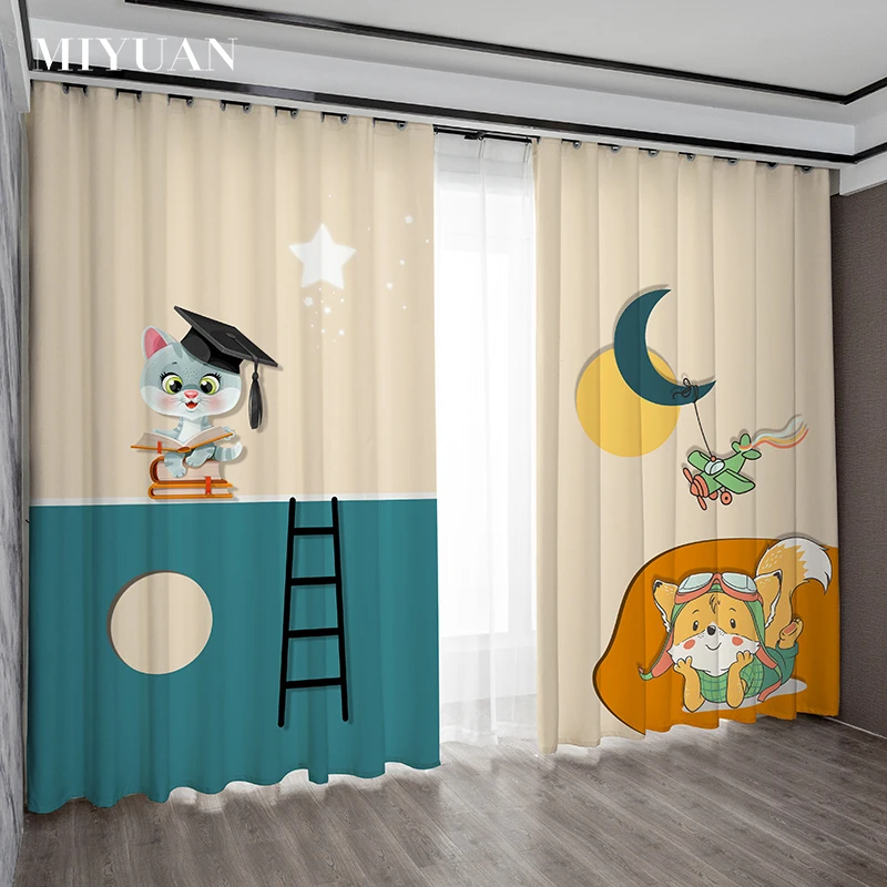 Custom 3D Children's Cartoon Cute Animals Pattern Printed Blackout Curtains Suitable For The Living Room Kid's Bedroom Study