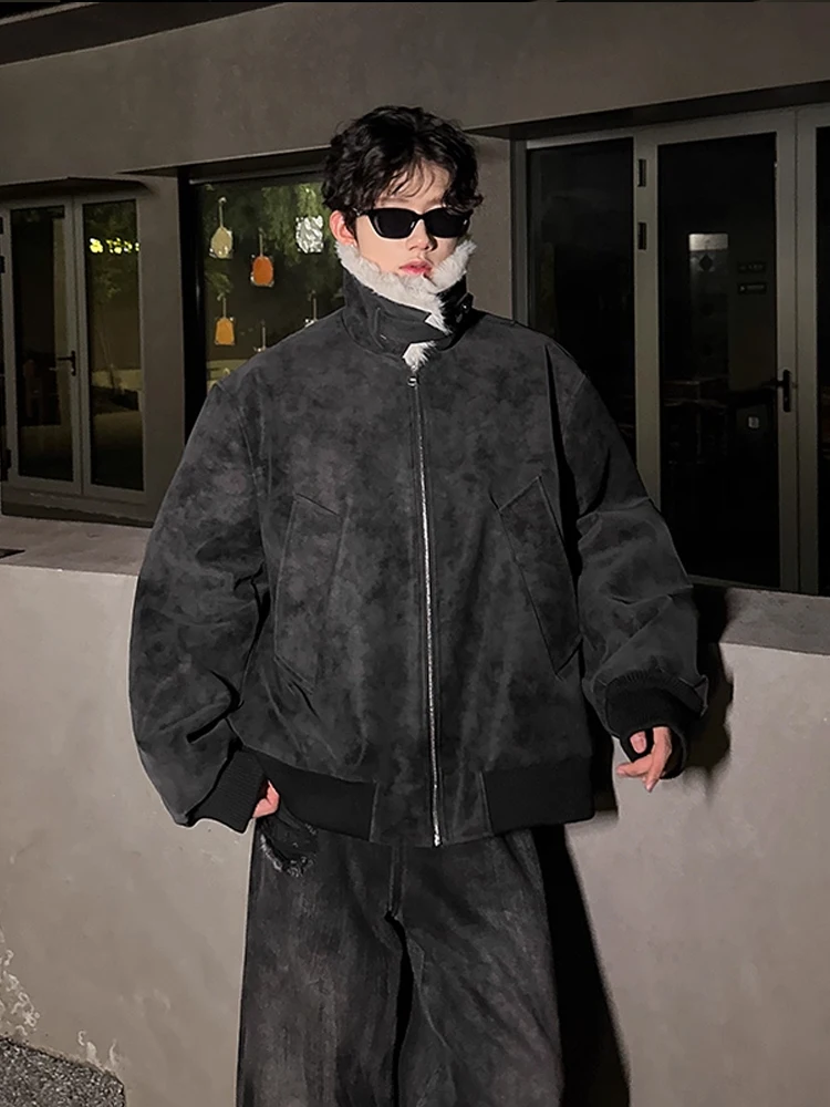 Черный, окрашенный в американском стиле, матовый Jaet, бархатный воротник ягненка, теплая мужская хлопковая одежда, осенне-зимняя молодежная модная повседневная молния