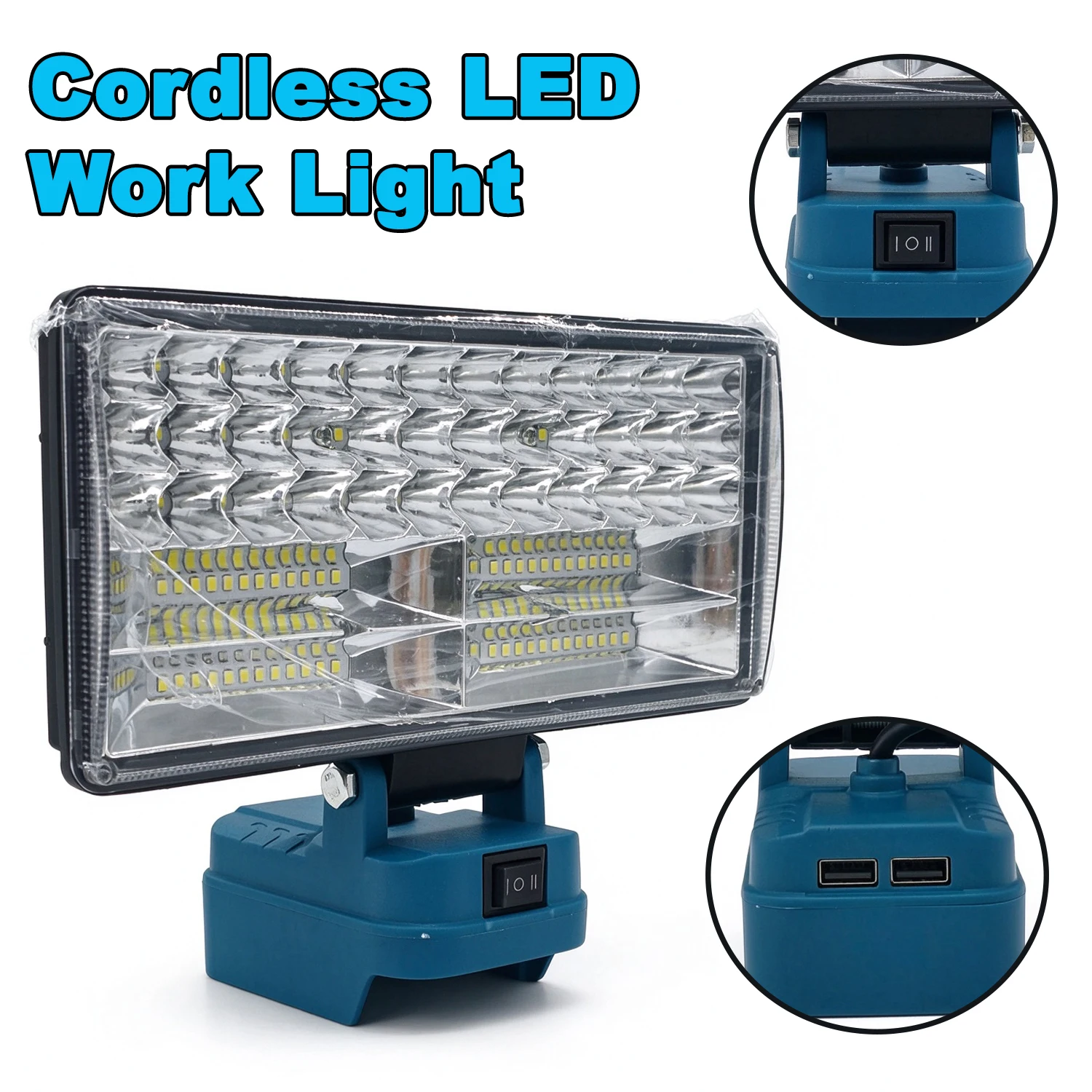 Cordless LED Work Light Compatible with for Makita 18 V Battery two Levels Adjustable Floodlight with dual USB Port