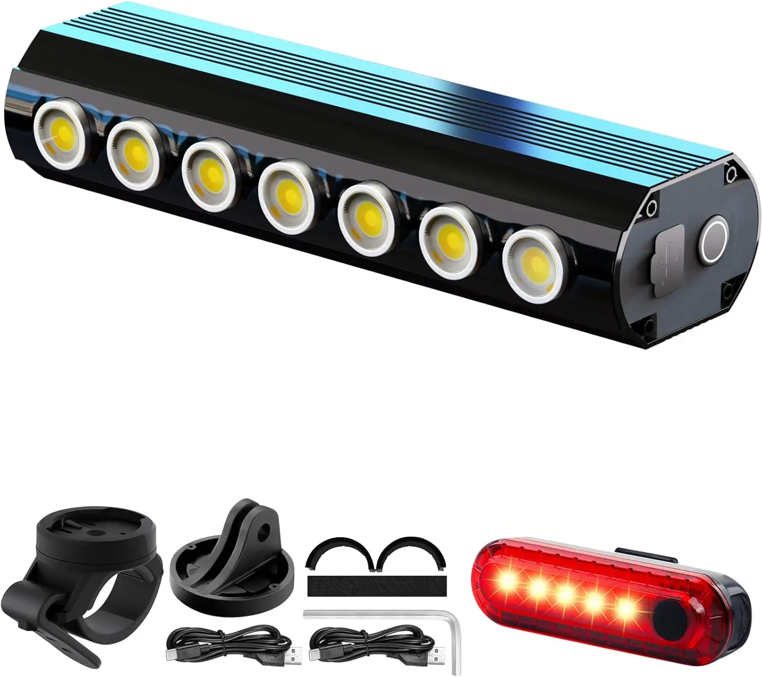 

2025 Новые супер яркие USB-перезаряжаемые велосипедные фонари, 7 светодиодов, водонепроницаемая алюминиевая фара и задний фонарь для ночной езды, горных велосипедов