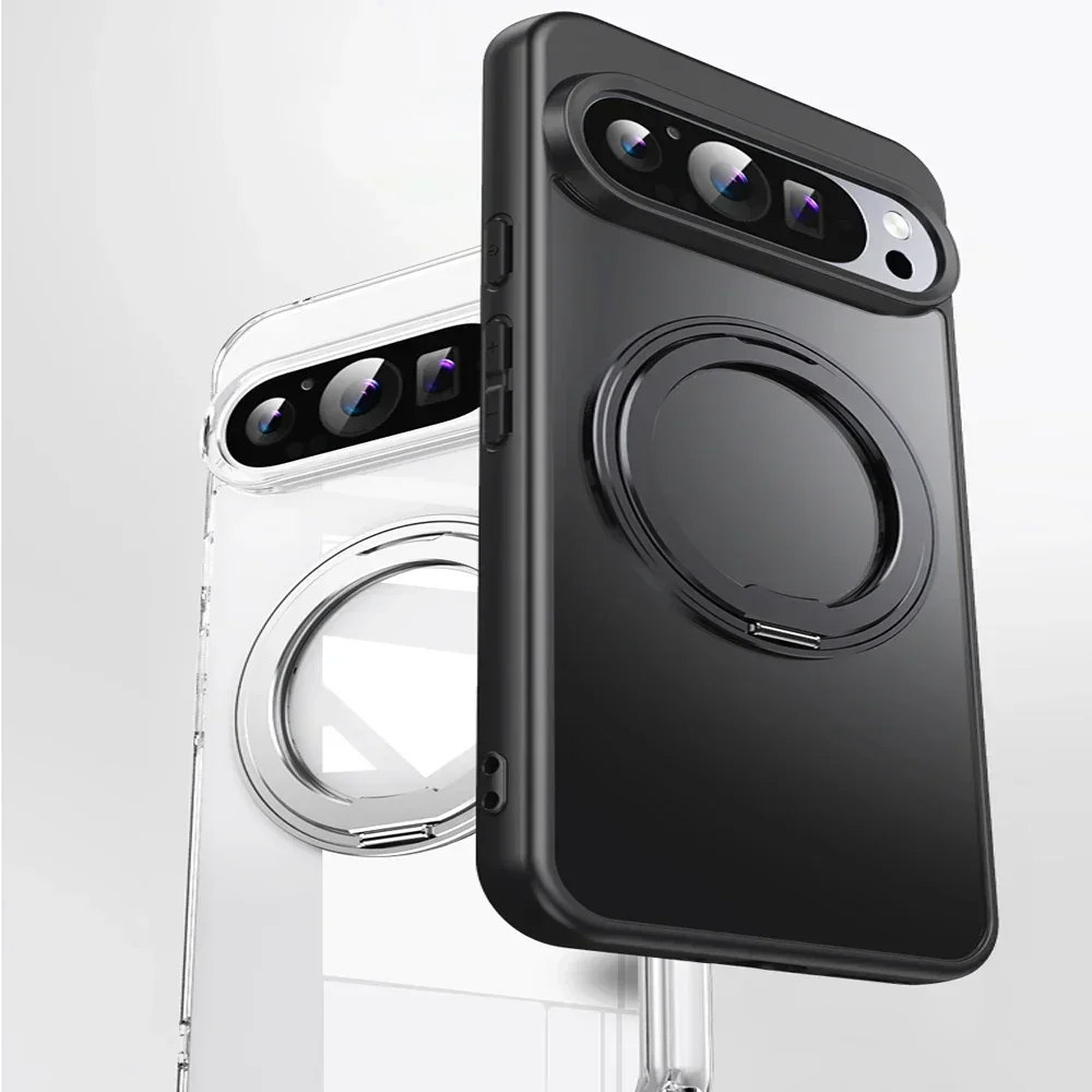 For Google Pixel 10 9 8 Pro XL 9Pro  Transparent 360 Ring Holder Bracket Phone Case Magsafe Shockproof Armor Hard Plastic Cover