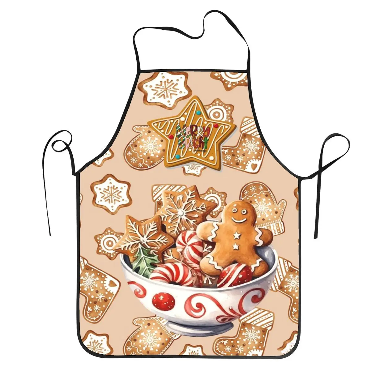Gingerbread Cookies Apron Chef Cuisine Tablier Sleeveless Bib Kitchen Cleaning Pinafore for Women Men Gardening