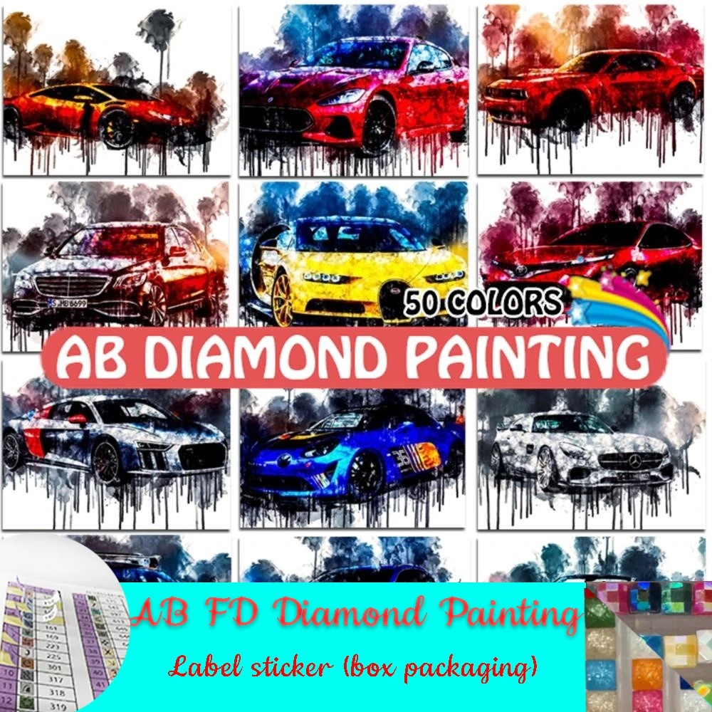 AB diament malarstwo samochód sportowy zestaw Cartoon akwarela 5D DIY haft mozaika ściegu wystrój domu Rhinestone Hobby prezenty