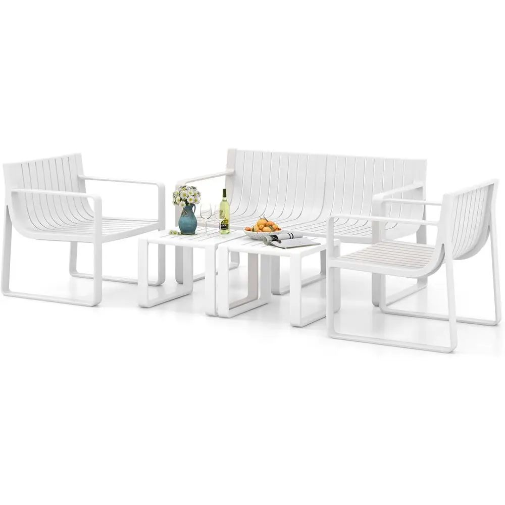 

5-Piece Outdoor Patio Furniture Set: Loveseat, 2 Chairs, 2 Side Tables - Weather-Resistant for Lawn, Backyard, Poolside, Balcony