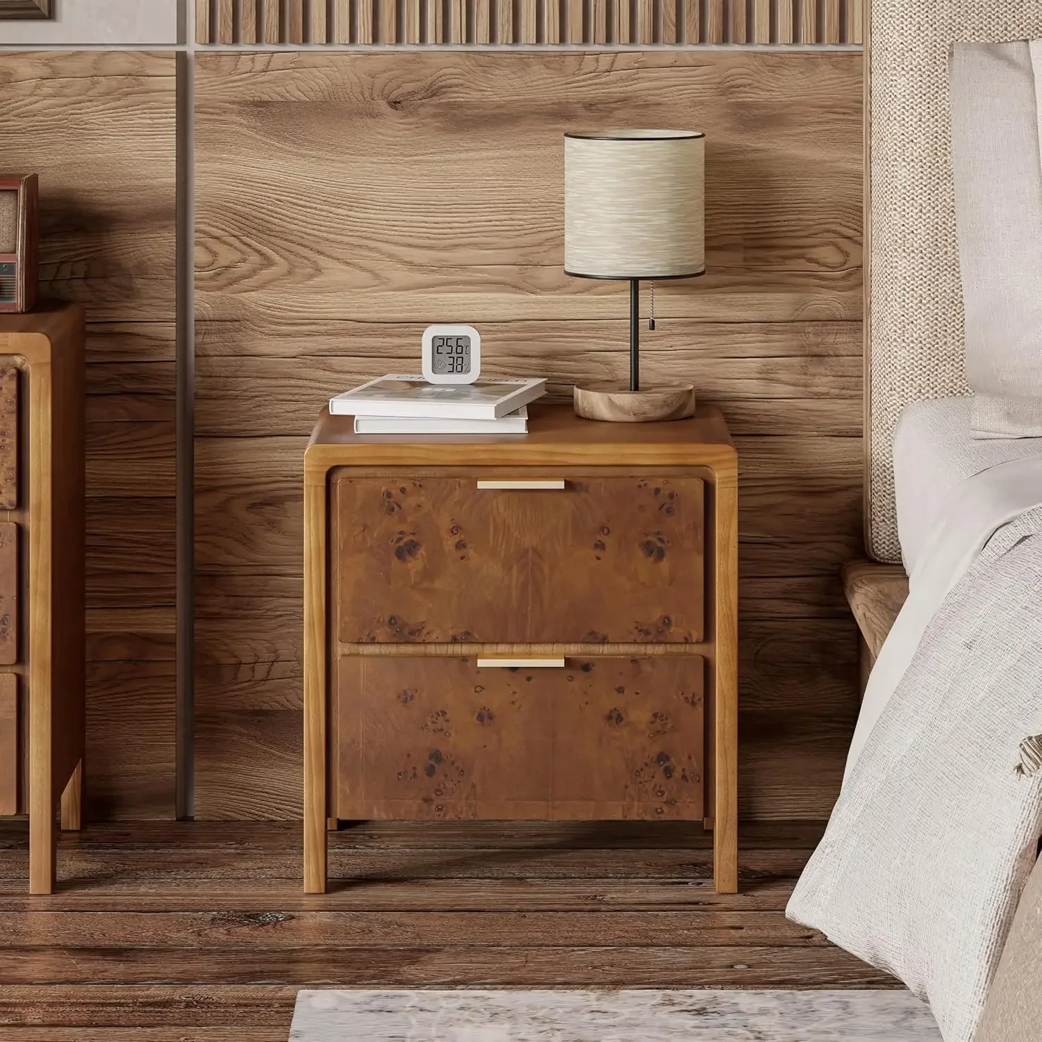 [عرض لفترة محدودة، تصفية! ]منضدة المزرعة مع درجين، طاولة بجانب السرير مصنوعة من الخشب الريفي المتعثر، جانب لمسة نهائية من الضفيرة