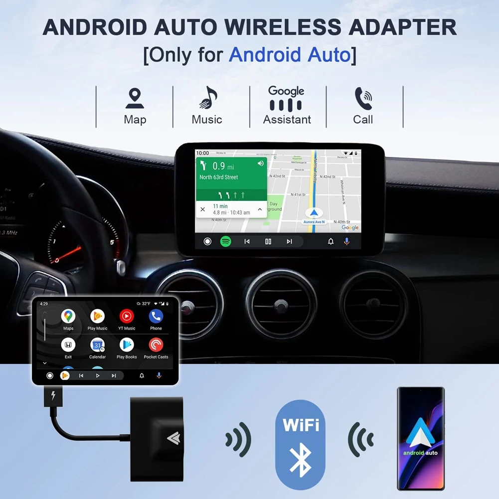 Imagem -05 - Adaptador sem Fio Automático para Android Auto com Fio Plug And Play para Carro Fácil Configuração Dongle sem Fio aa