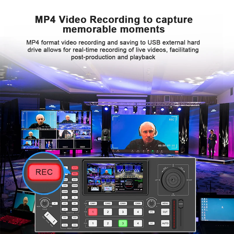 4 Channels HDMI Video Mixer Switcher With PTZ Camera Control 5.5 Inch Screen Live Streaming Broadcast Switcher