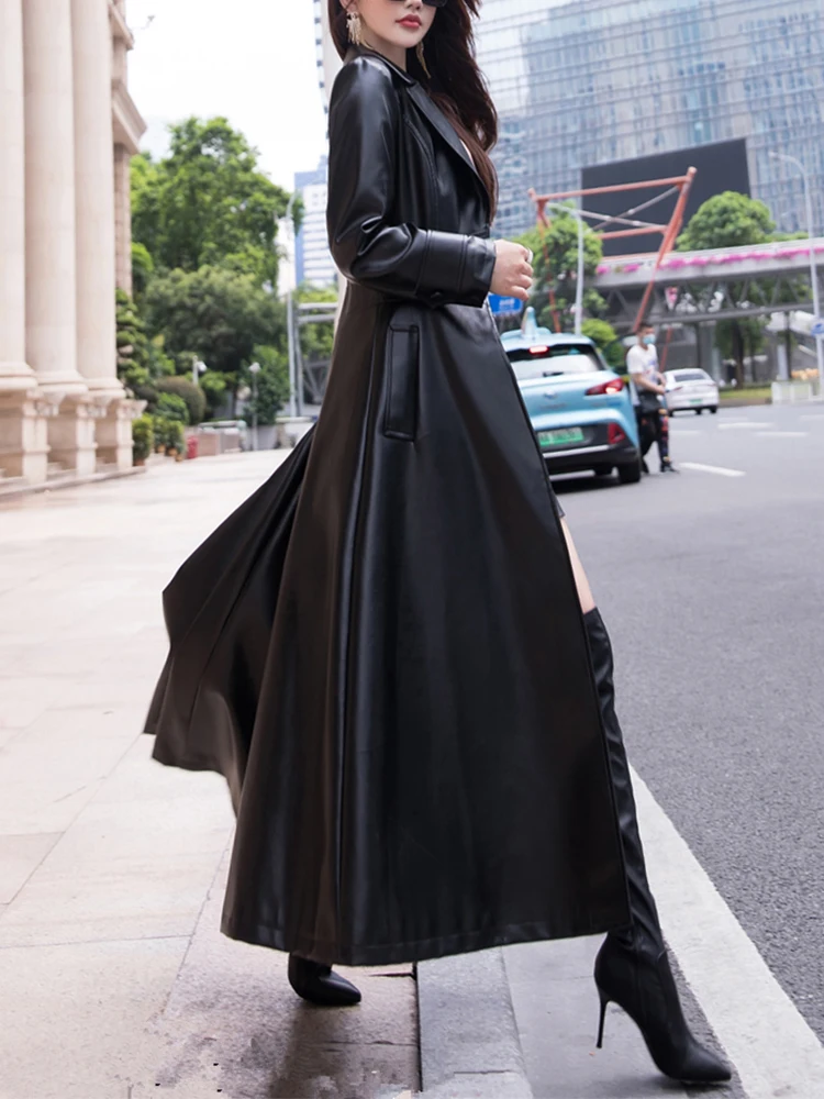 Nerazzurri Maxi fit and flare leather trench coat for women 2021