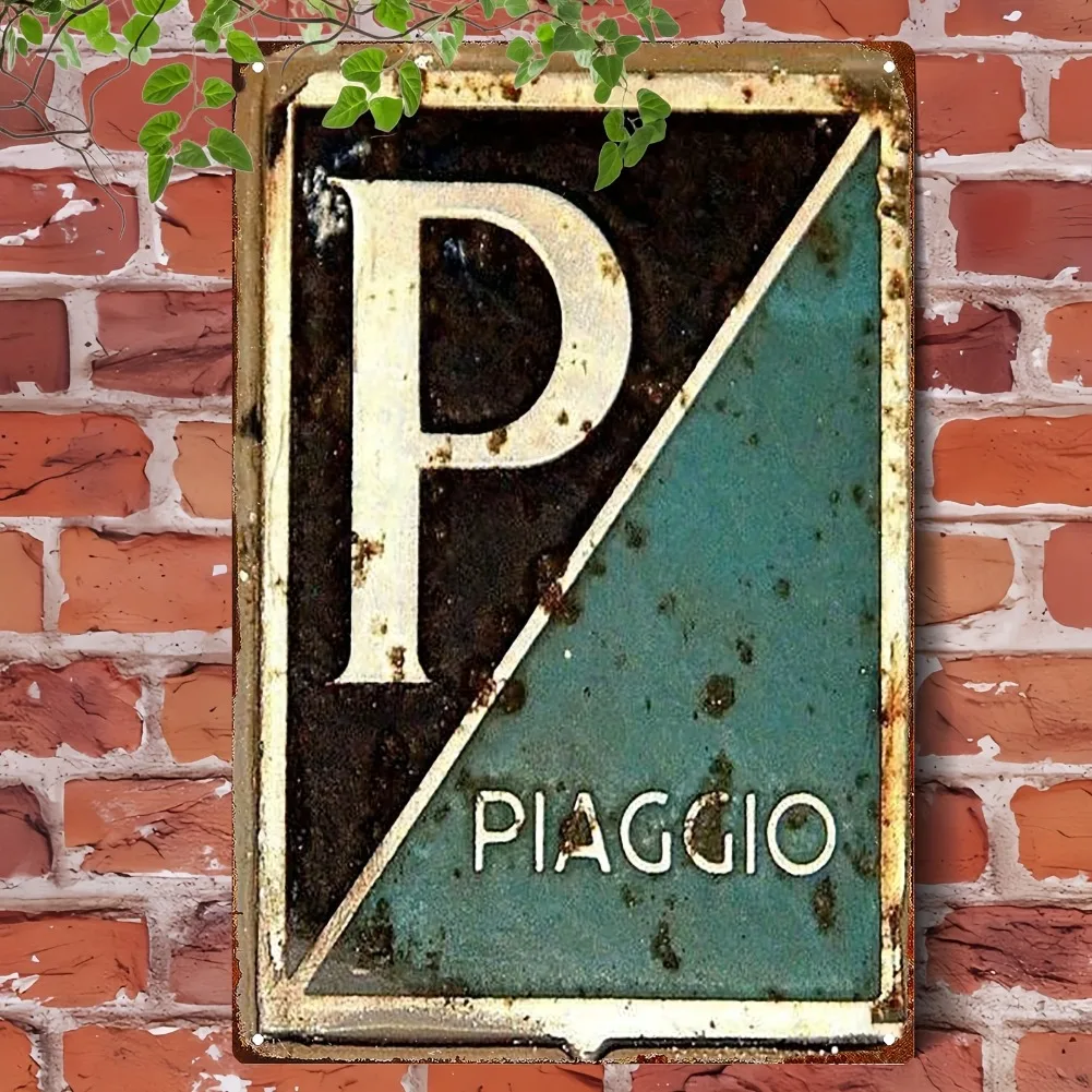 2D Flat - Vintage Piaconcino Metal Sign Plaque 8x12 Inch | Rustic Iron Wall Decor with P and Letter P Design | Ideal for Bedroom