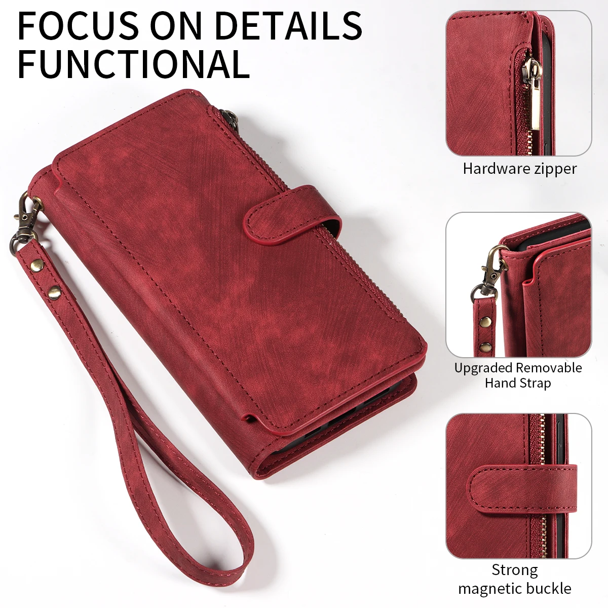 PU-Leder-Handyhülle für iPhone 16promax 16e 15 14 13 mini 12 mini 11promax plus 7 8plus XSMAX XR Flip Wallet Style Handyhülle – Detail 7