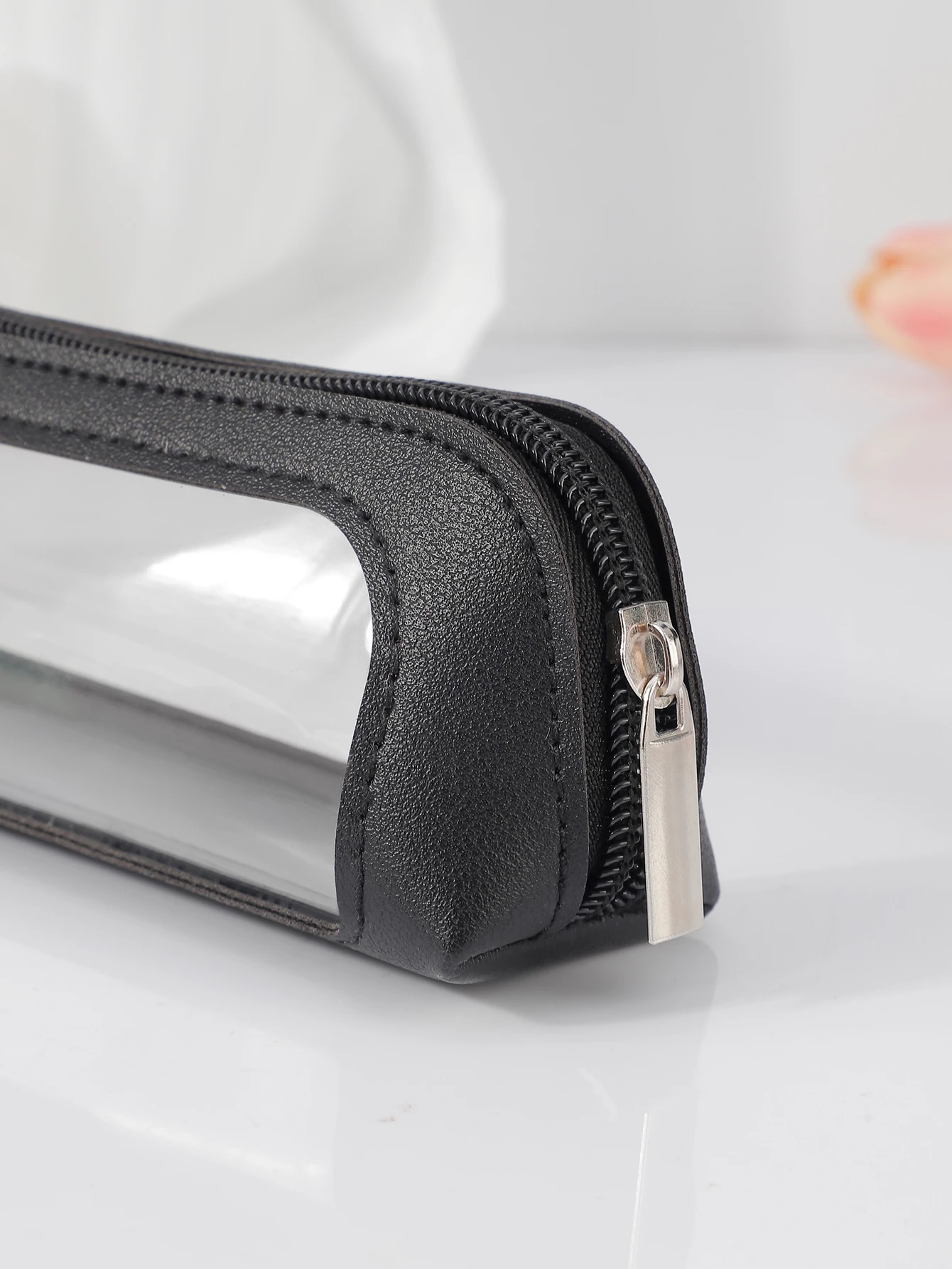 1pcs Small Clear Makeup Bag PU Leather Travel Makeup Brush Case Portable Transparent Waterproof Organizer Pouch with Zipper