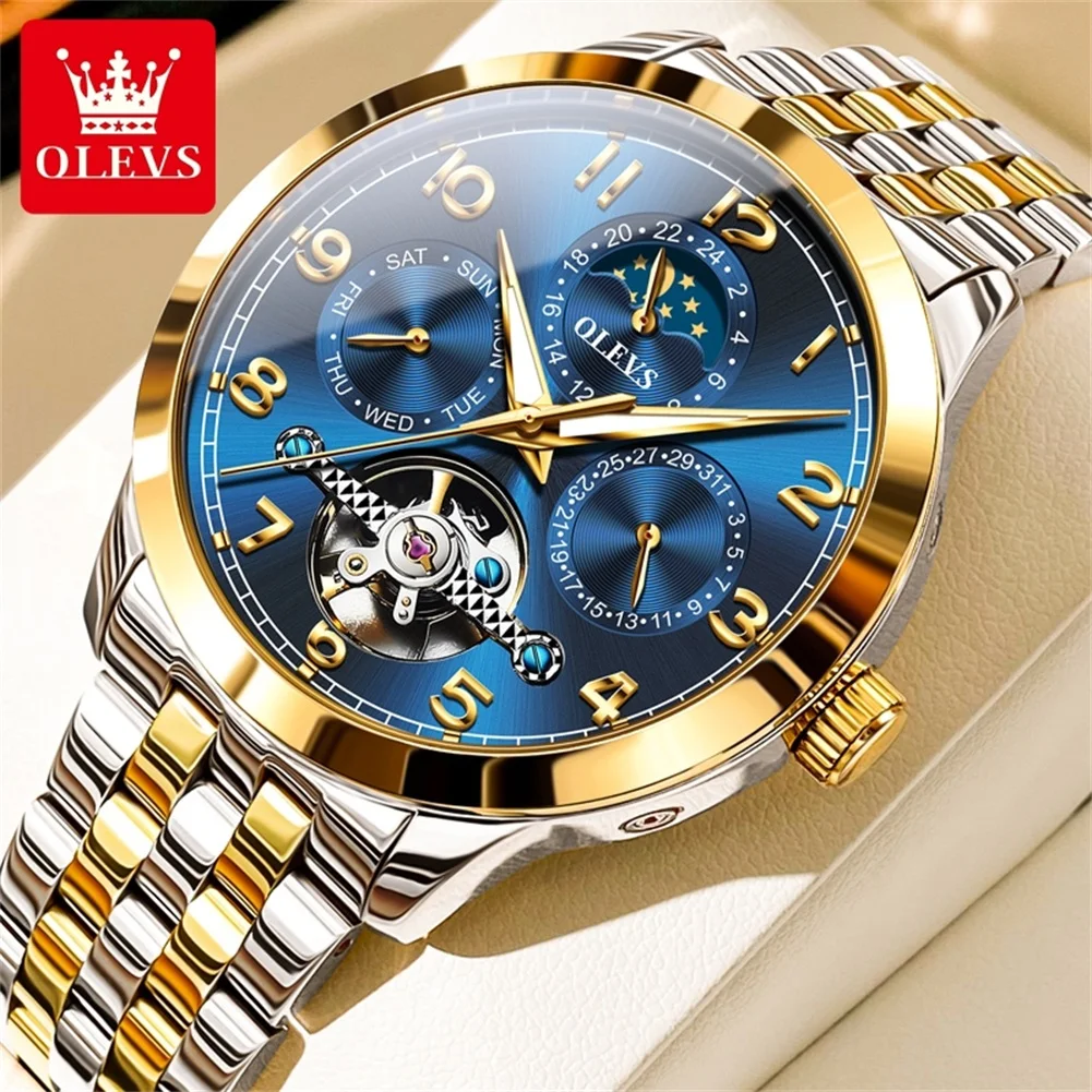 OLEVS 7048 Men Watch Luxury Hollow Tourbillon Automatic Mechanical Watch Multi functional HD Night Light Waterproof Men's Watch