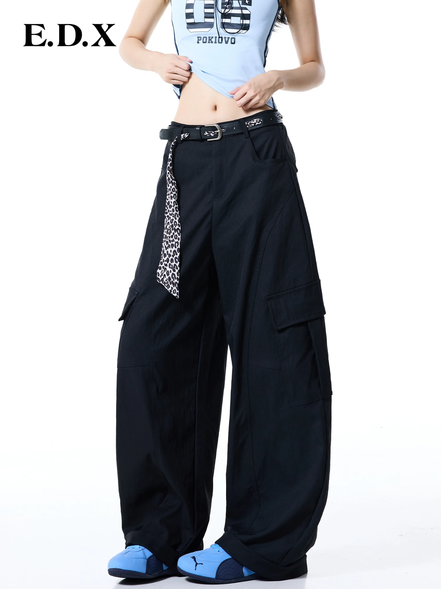 High Waist Wide Leg Workwear Pants Women's Casual Loose Fit Trousers with Multiple Pockets And Leopard Print Belt 2026 Autumn...