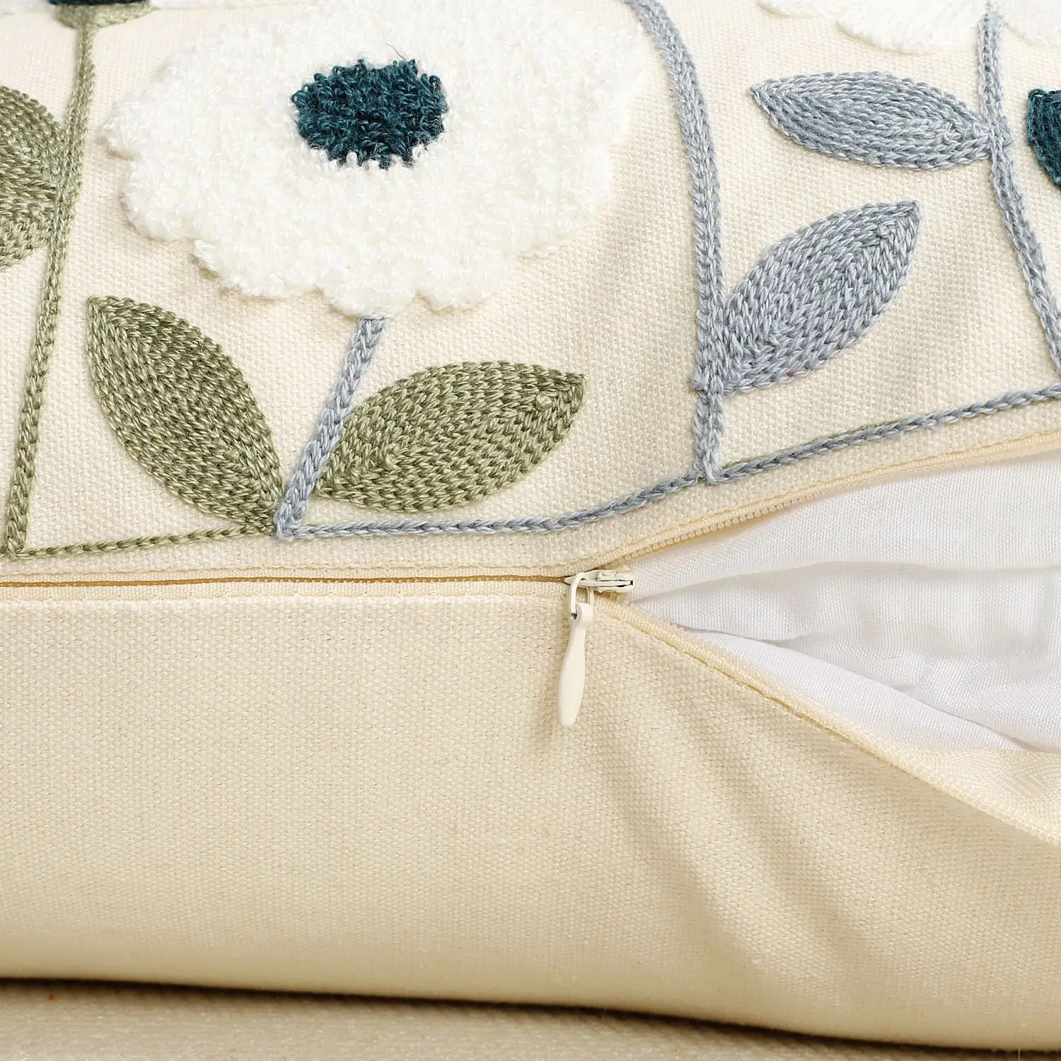 Floral Embroidered Decorative Throw Pillow Covers 12x20 Inch Spring Blue Flower Green Leaf Pillows Farmhouse Patio Cushion Cases