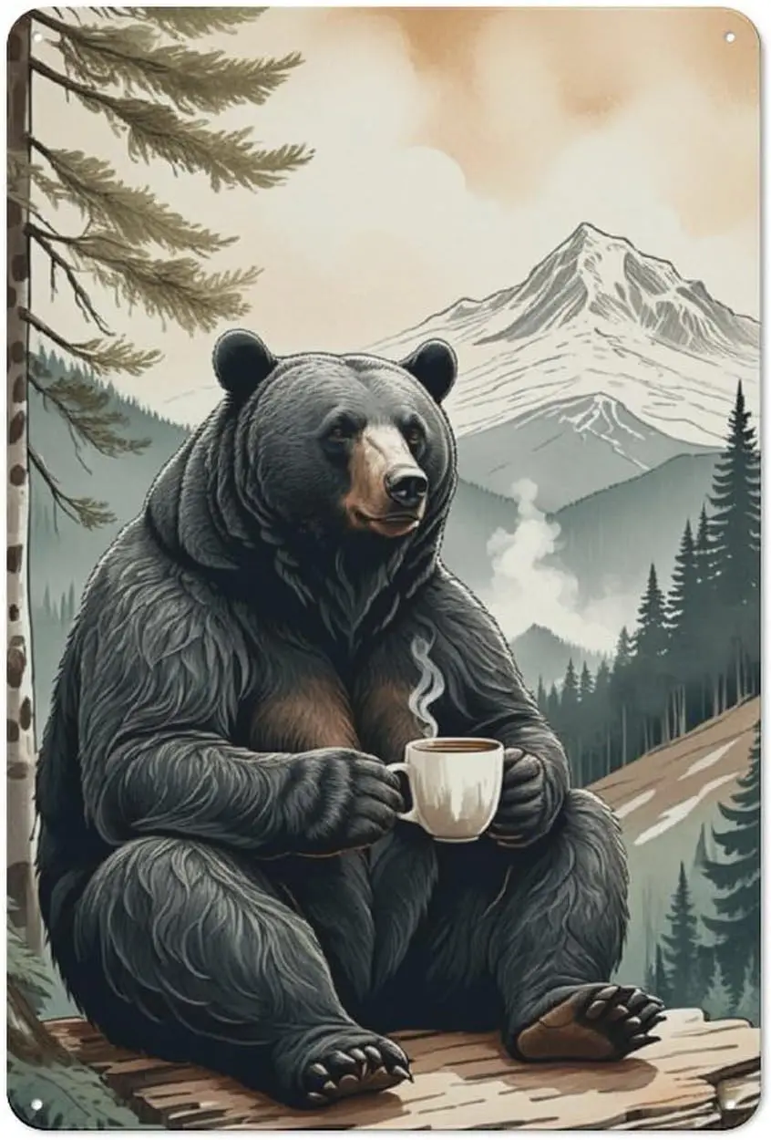 Bear,Coffee,and Wilderness Tin Metal Signs for Cozy Rustic Cabin Wall Decor,Add Personality And Vintage Charm to Every Room in Y