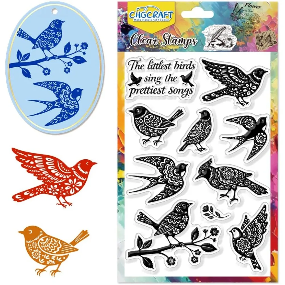 Künstlerische florale Vogel-klare Stempel, Mandala-Silhouette-Muster, transparente Prägestempel, Siegel für DIY-Scrapbooking