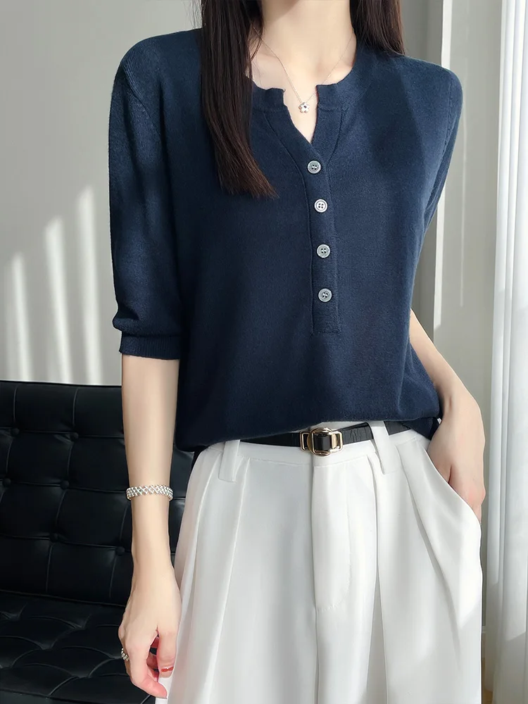 

Летняя трикотажная футболка V-Ne ort Sve Женский свободный повседневный топ f Sve ort Sle Футболка с тонким телом irt