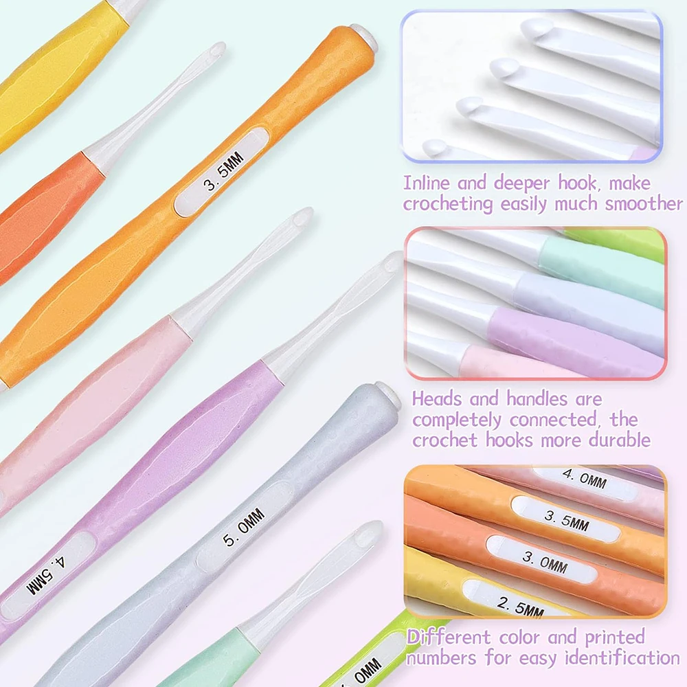 Ergonomic Crochet Hook Set, 8pcs for Beginners