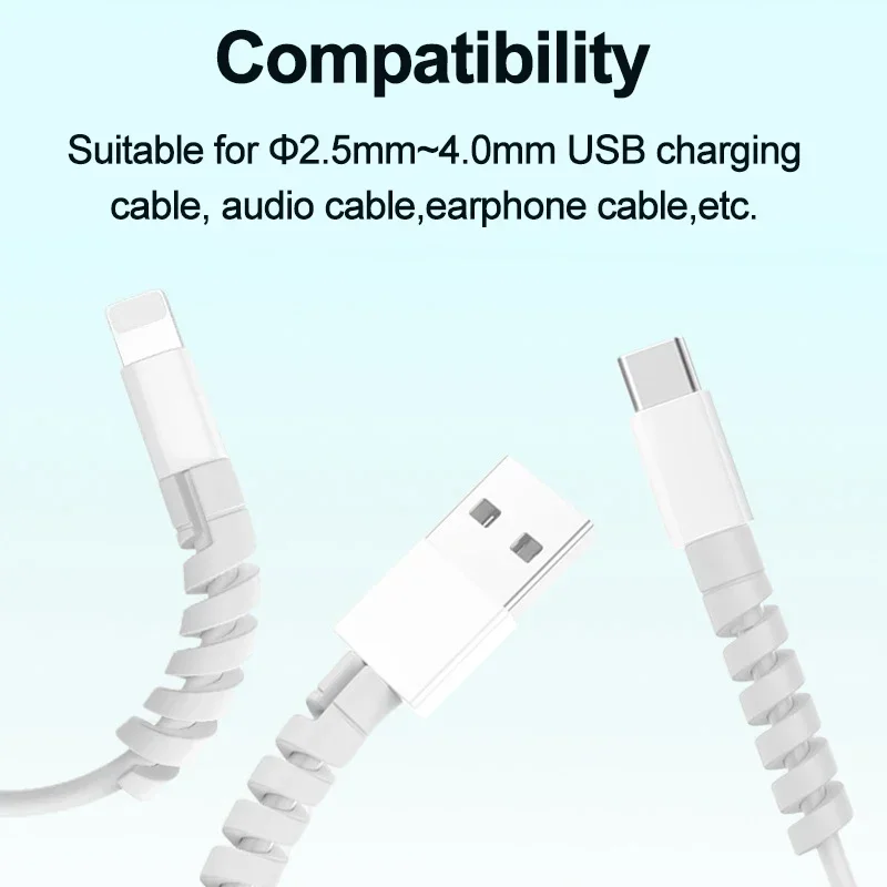 10pcs Cable Protector Silicone Charge Cable Spiral Winder Wire End Cord Savers Cover For Phone USB Charger Cable Accessories