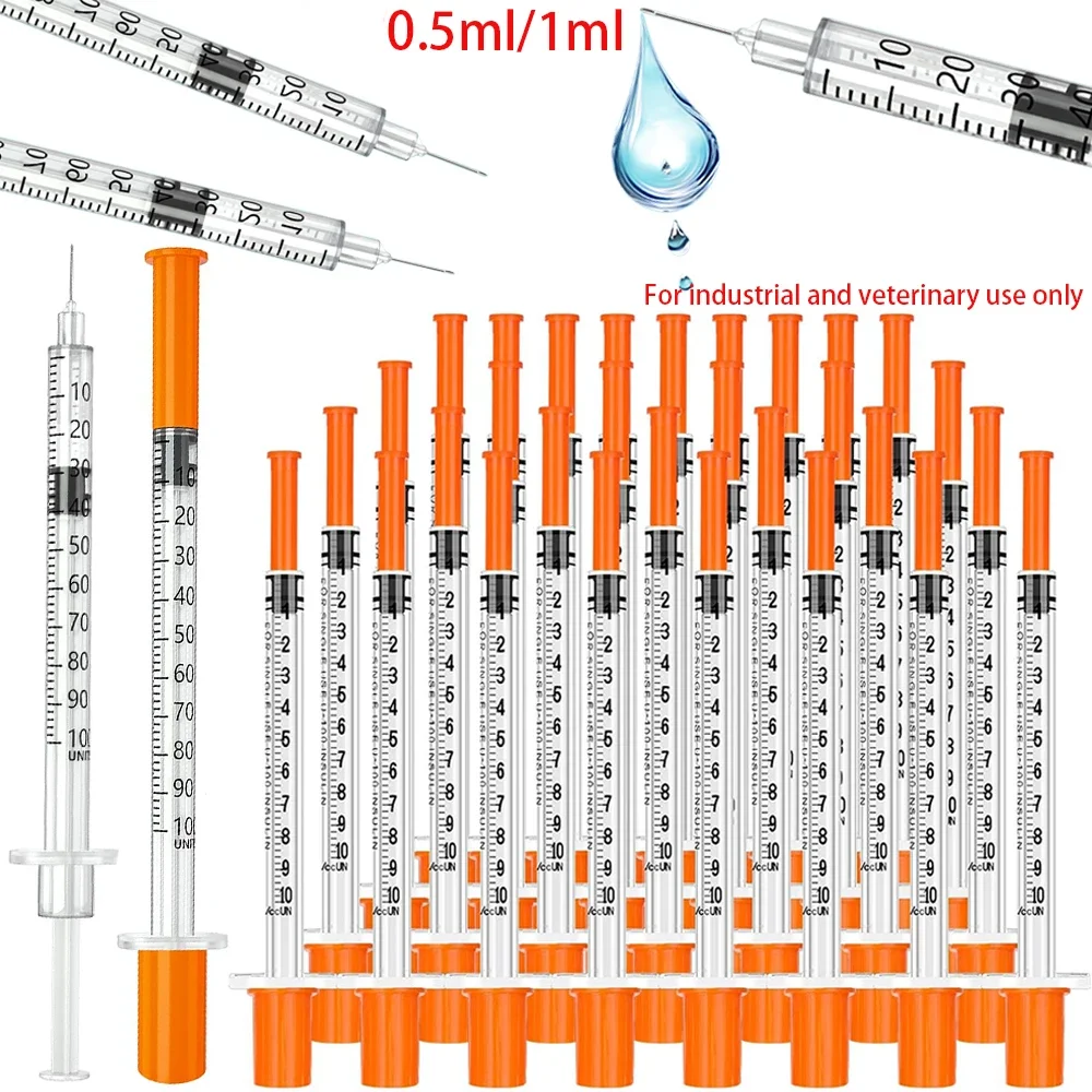 15 pieces of 0.5 ml / 1 ml disposable plastic veterinary syringes (with needle), suitable for pets and farm animals