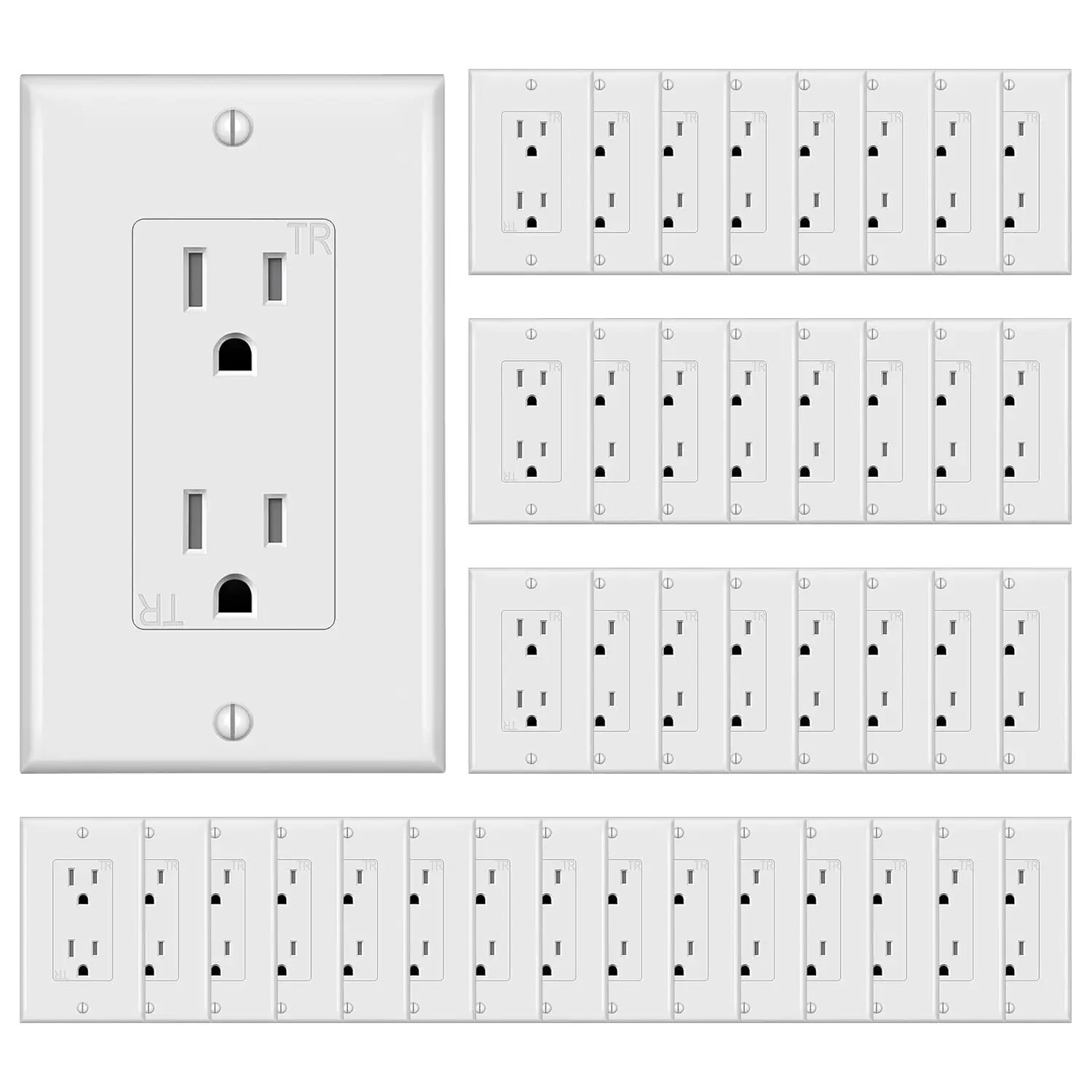 Wall Outlet,Decorator Receptacle Outlet with Wall Plate, Tamper-Resistant Electrical Outlet, Residential GradeSelf-Grounding