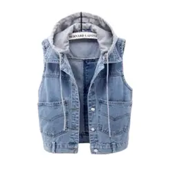 Denim Vest Women Spring Autumn Coat Sleeveless Wild Tops Hooded Jacket Women Denim Jeans Waistcoat Outerwear Female Ripped 5XL