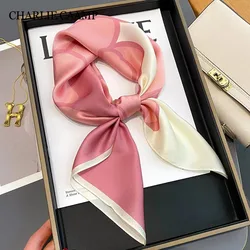 Cherry Blossom Pink Square Scarf Neck Silk Scarves Women Spring Autumn Wrap Hair Strap Bandannas Hijabs Ladies Decorative Shawl