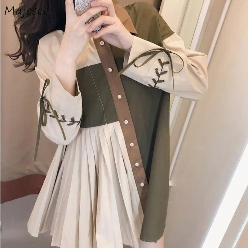 Shirts Women Patchwork Feminine Simple Vintage Spring Single Breasted Fashionable Students New BF Style Outerwear Chic Clothing