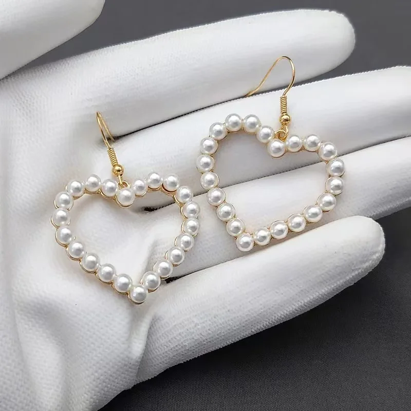 Y2K Fashion Party 2000s Pearl Peach Heart Pink Earrings Women\'s INS Creative Aesthetic Sapphire Crystal Earrings Charms Gift