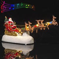Christmas Santa Claus Sleigh with Reindeer Figurine, LED Light Holiday Village House Ornament Xmas Home Tabletop Decoration Gift
