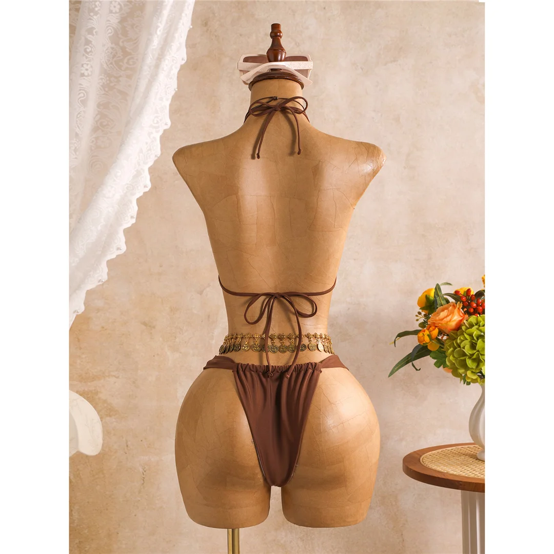 Mit langen Ärmeln, als Überwurf, Neckholder-Bikini, Damen-Badebekleidung, dreiteiliges Bikini-Set, Badeanzug, Badebekleidung, Schwimmbekleidung V8423 – Detail 6